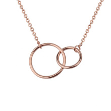 Minimalism Stainless Steel Double Circle Rose Gold Plain Linked Interlocking Friendship Necklace